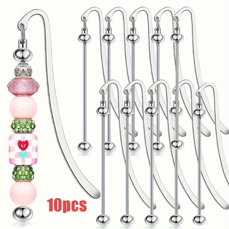 10pcs Silver Beadable Bookmarks DIY Metal Blank Bar Bookmark for Beads for Book Lovers