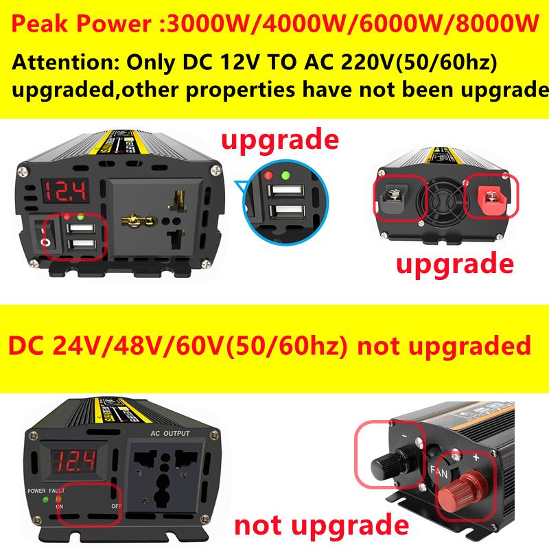 LCD Display Solar Power Inverter 12V 24V To 110V/220V Pure Sine Wave Voltage Transformer Car Charge Converter 8000/10000W