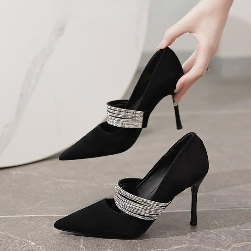 Francuskie Szpilki z Cyrkoniami Damskie Wiosna i Jesień Nowy Temperament Wszechstronne Szpiczasty Nosek Płaskie Pojedyncze Buty