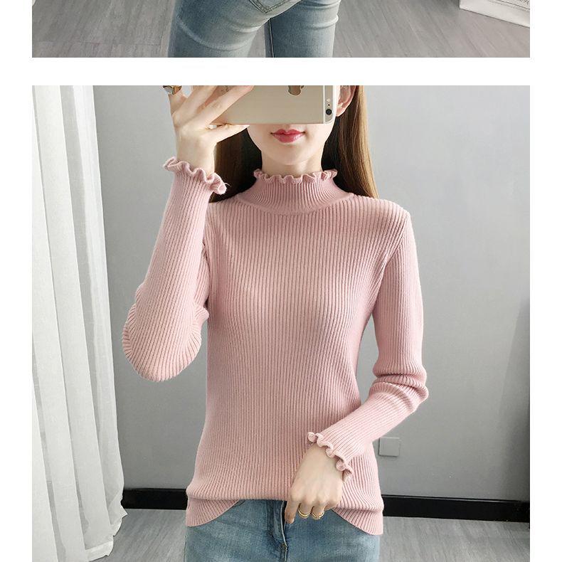 Dámský módní pletený svetr s dlouhým rukávem a rolákem, slim fit