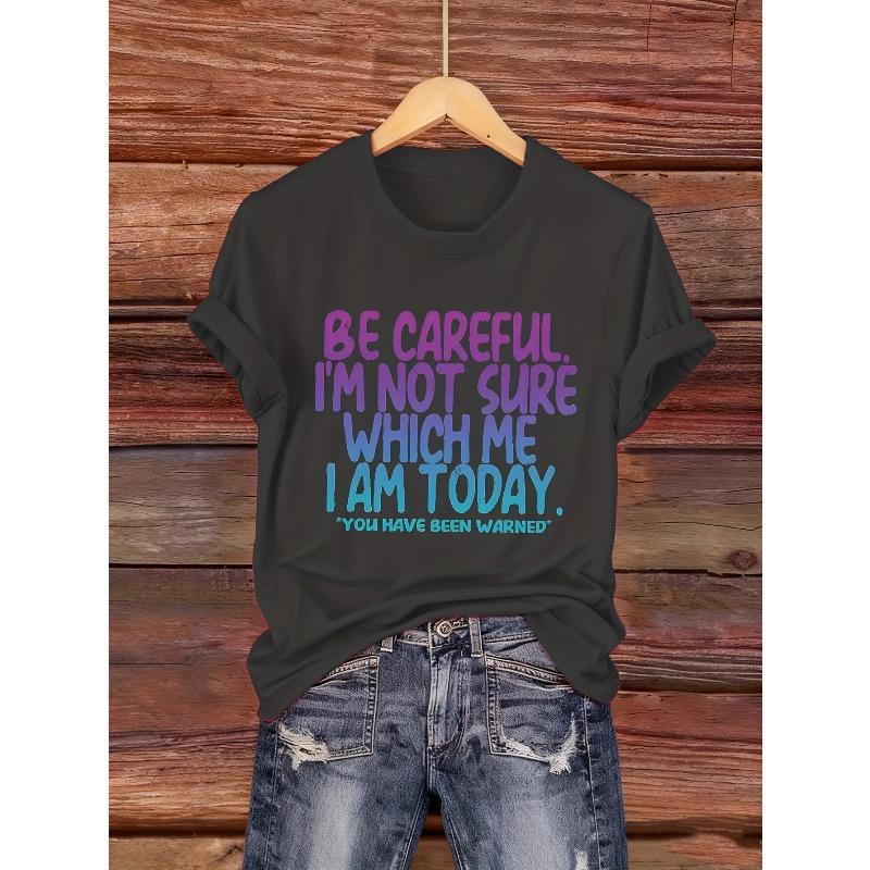 

Women Funny I m Not Sure Which Me I Am Today T-Shirt Pink Crew Neck Lettering Casual Lightweight Humorous Gift Top 4XL чорний