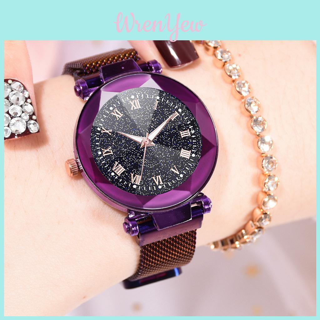 Elegant Women Starry Sky Luminous Watch With Roman Numerals And Magnetic Buckle
