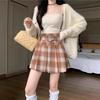 Women's High-Waisted Plaid Woolen A-Line Pleated Skirt with Belt - 2025 Autumn/Winter Collection