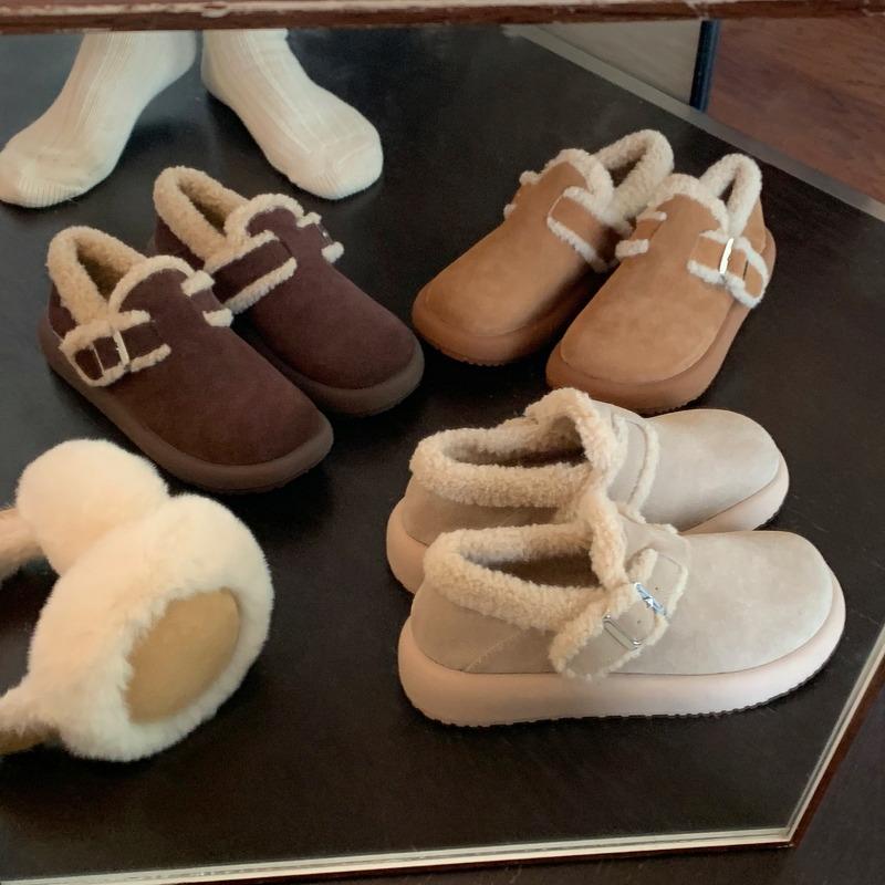 Wool version~ ma warm velvet cotton shoes thick-soled fluffy shoes women's winter outer wear buckle belt