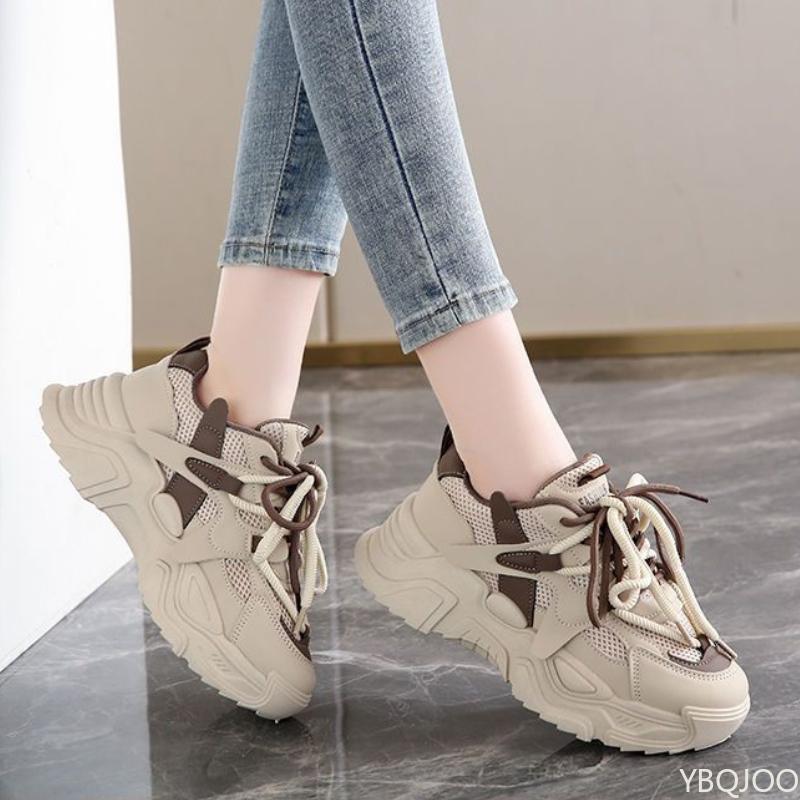 Fashion Women's dual mesh breathable Shoes New mid heel non slip soft sole shoe Thick soled casual Sneakers Fashion comfort female shoes