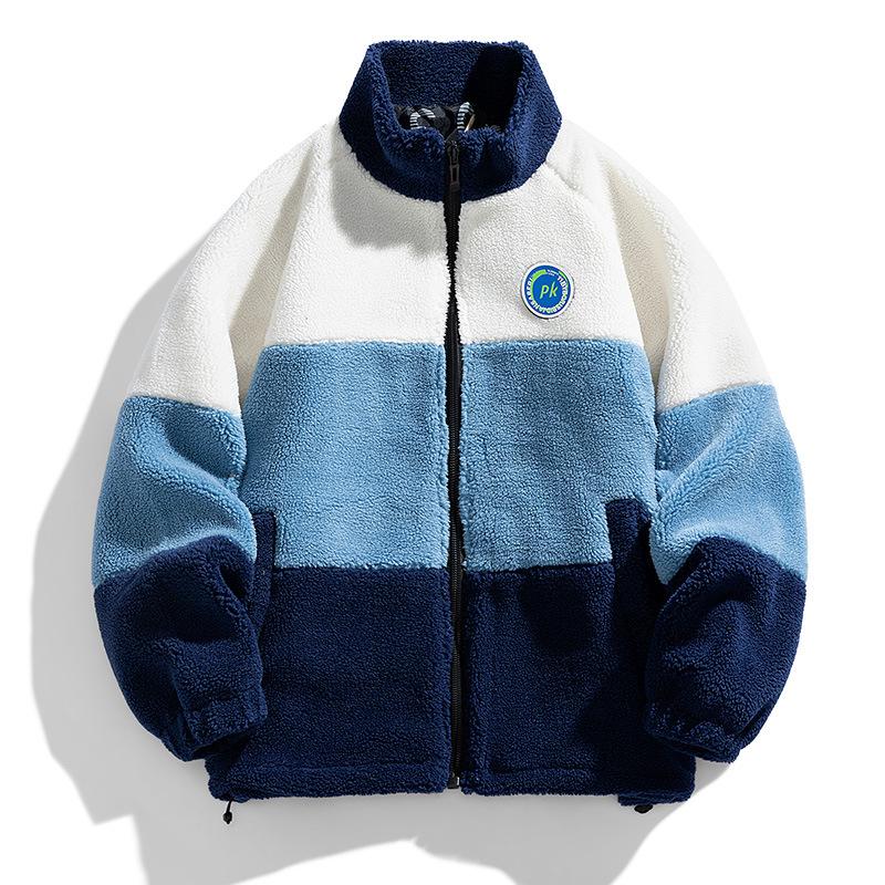 

8XL Large Lamb Fleece Coat Men s Cardigan Sweatshirt Color Blocked Particle Fleece Coat Jacket Shake Particle Fleece L