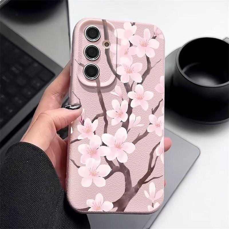 Hand-drawn Style Sakura Case For Samsung Galaxy A57 A37 A17 A56 A36 A26 A16 A55 A35 A25 A15 A54 5G S21 FE S22 S23 S24 Plus S25 Edge S26 Ultra