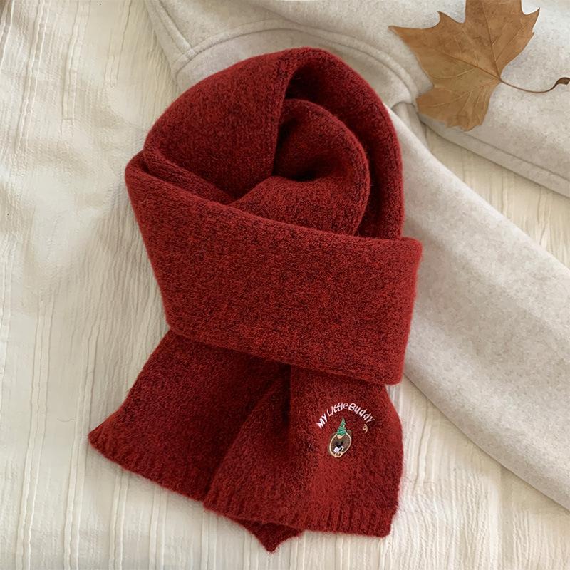 Japanese cute bear knitted scarf women's winter short thickened warm versatile blue wool small scarf neck protector