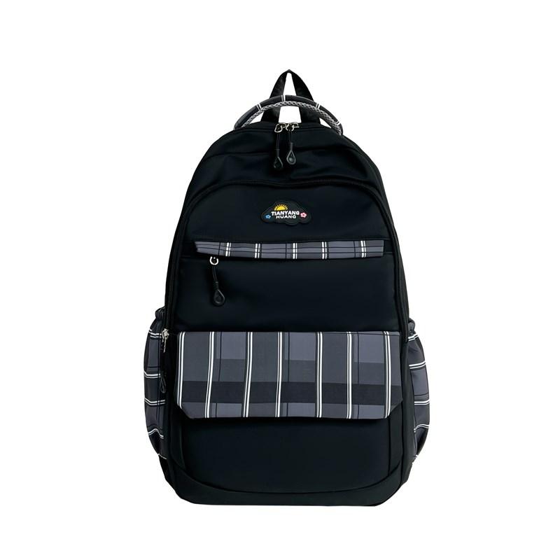 

Женский клетчатый рюкзак, цветной блок, студенческий школьный рюкзак, большая вместимость, дорожный рюкзак для девушек чёрный