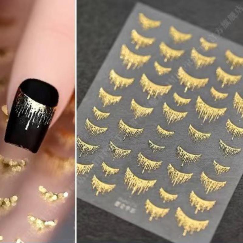 Nail Sticker Golden Plated Stickers Quicksand Golden Moonlight Silvery Laser Decal Nail Decoration Accessories