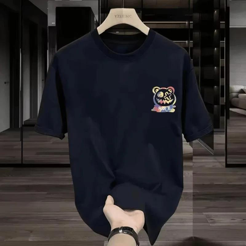 New High-quality Trendy Brand American Cartoon Bear Print Men's and Women's Pure Cotton Short-sleeved Casual Loose T-shirt