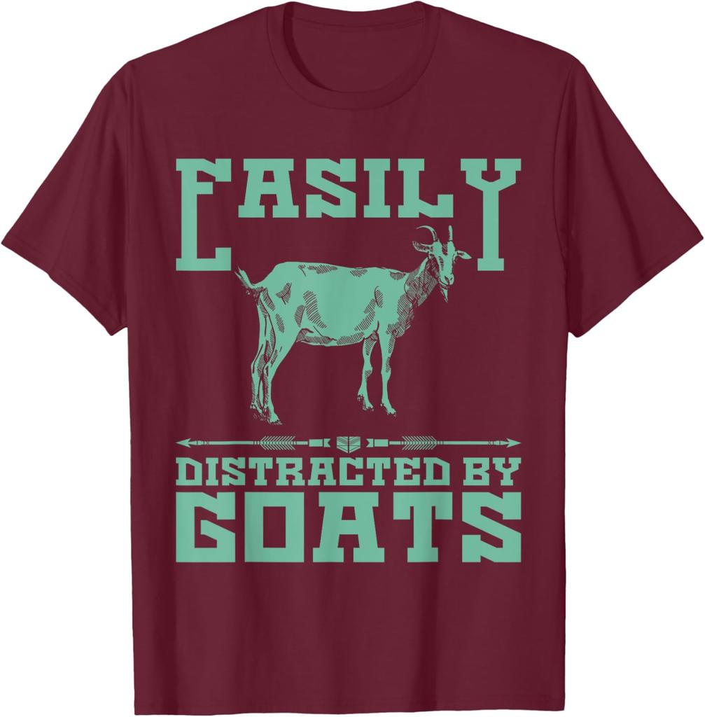 Easily Distracted By Goats Graphic TShirt Mens Casual Short Sleeve Crew Neck Tee
