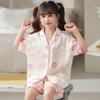 Girls Ice Silk Pajama Set Short Sleeve Cartoon Print Sleepwear 8-14 Years Old Kids