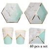 Mint Green Marble Paper Cups Plates Napkins With Bronzing Disposable Paper Tableware For Party Cake Plate Cups Wedding Birthday Banquet Decor