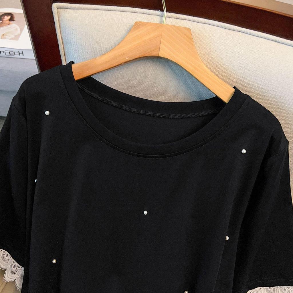 Plus Size Slimming Loose Round Neck Mid-Length Short-Sleeve Women's T-Shirt 7010 (200-350 Jin)