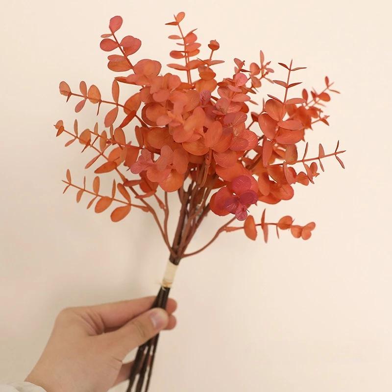 2pcs Home Decor Artificial Eucalyptus Leaves Plastic Plant Floral Garden Decoration Simulation 6 Sticks Tied Money Leaf Bouquet