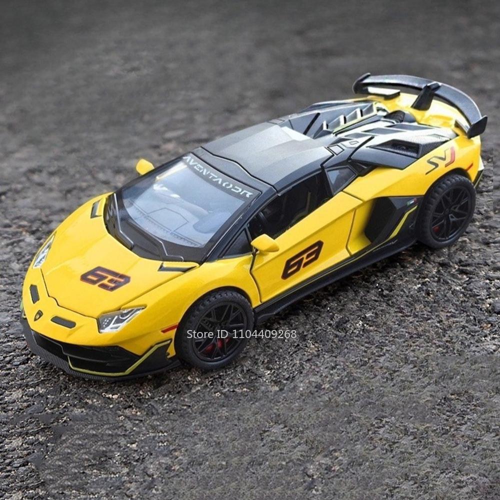 Scale 1:32 SVJ63 V12GT Toy Sports Car Model Alloy Diecast Sound Light Doors Opened Cars Models Children's Interactive Toys
