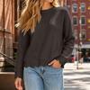 Women's Loose Fit Long Sleeve Neck Sweatshirt with Hem Drop Shoulder Color Pullover