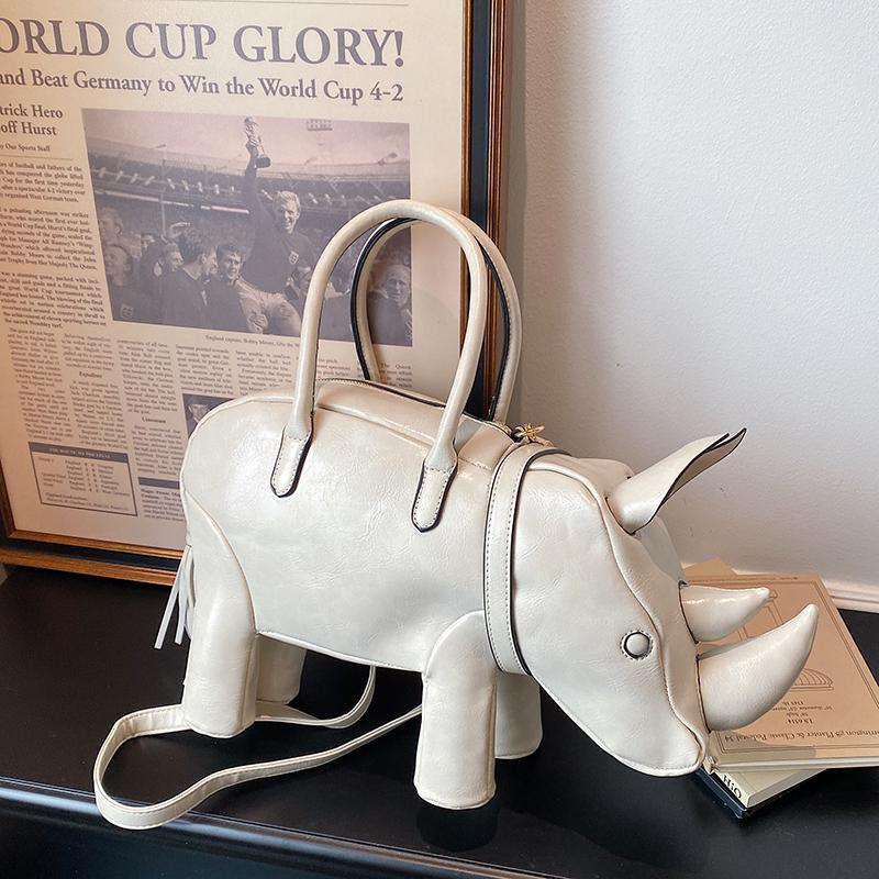 2026 New Creative Rhinoceros Shape PU Shoulder Bag for Women Minority Design Cute Tassel Decoration Commuter Versatile Handbag