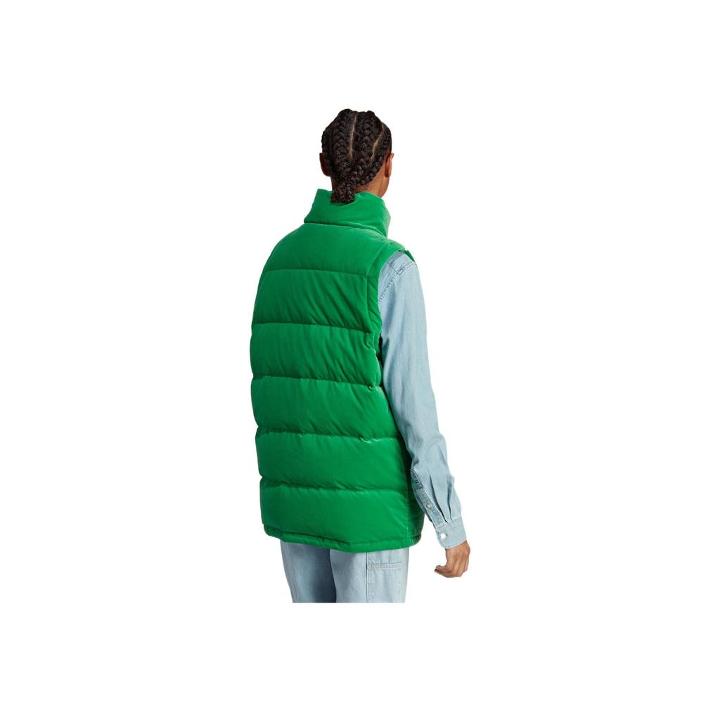 adidas Originals FW22 Velvet Vest Solid Logo Print Zipper Down Vest Women Vests Green IB2029