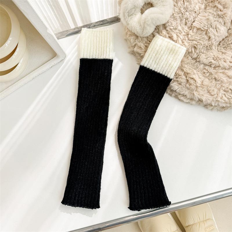 Gestrickte Socke, Frühling und Herbst Wollfarbblock-Patchwork Beinlinge, Vielseitige Wadenstrumpf-Abdeckungen, Warme Wollplüsch-Sockenabdeckungen