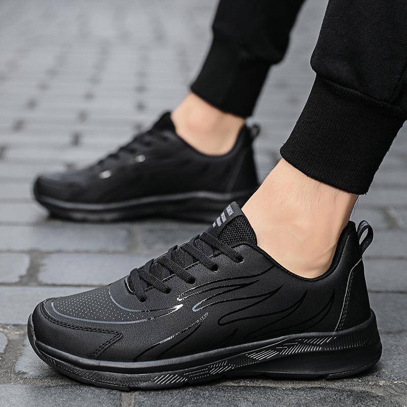 Foreign trade men's shoes autumn leather sports shoes men's waterproof and non-slip running shoes black versatile soft-soled casual shoes