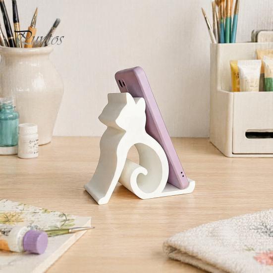 Stable Phone Support Cute Cat Stand Curled Tail Kitty Desk Holder for Cell Black Dock Tablet, 3D Printed Universal Stand Office Bedroom, Gift Lovers