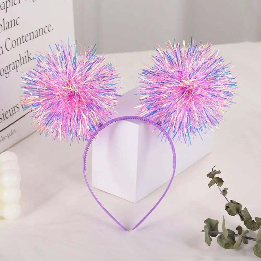 Cute Pom Pom Headband Simple Colorful Bling Tinsel Headband Giltering Party Headband Women Girls Pink