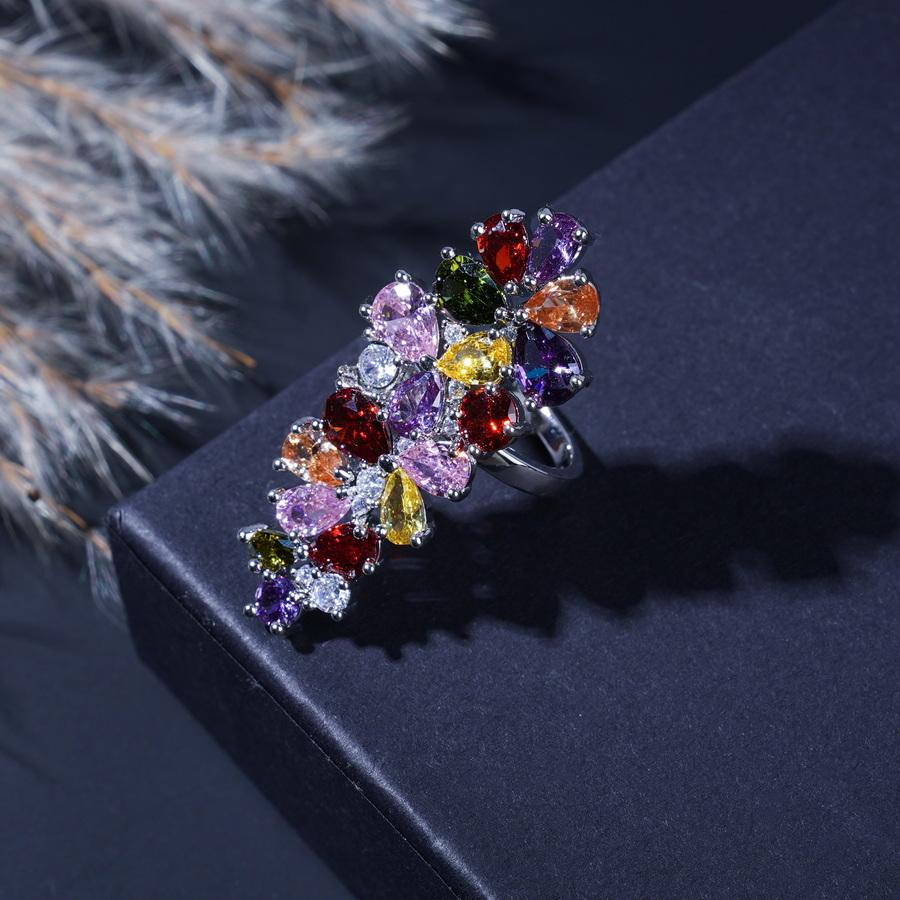 Luxury Exquisite Multicolor Zirconia  Plated Jewelry Sets For Women Earrings Necklace Ring Bracelet Wedding Gift