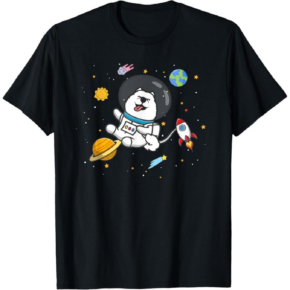 Смешная Кавайная Детская Футболка Астронавт Космос Любитель Собак Самоед XXXXXL чёрный