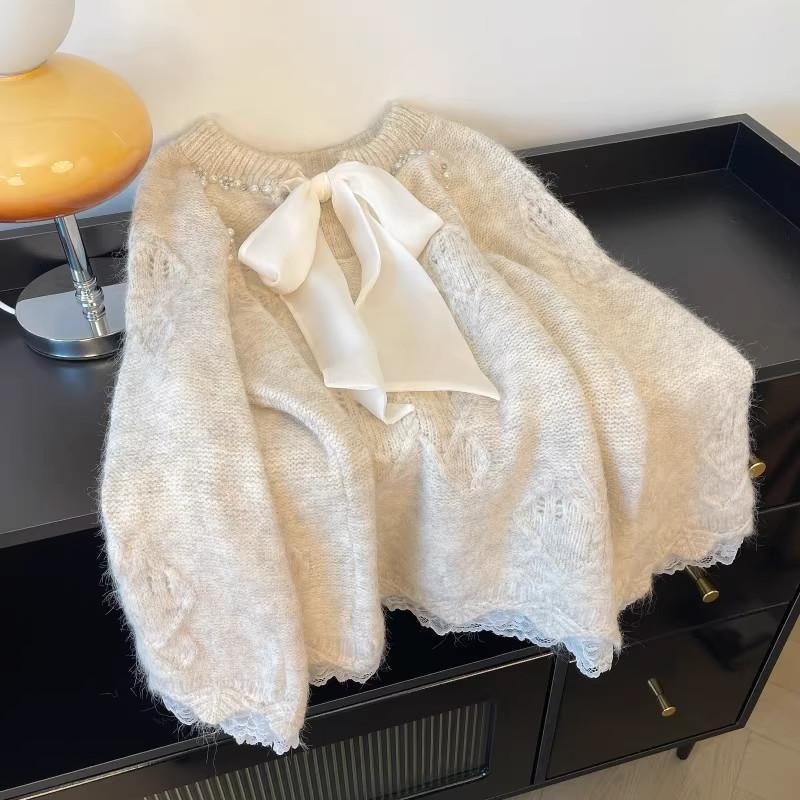 Pullover für Damen Herbst Winter Verdickt Warm Gestrickt Dehnbar Langarm Oversize Oberteile