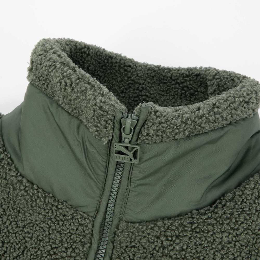 PUMA FW22 Chest Logo Embroidered Faux Shearling Jacket Unisex Green