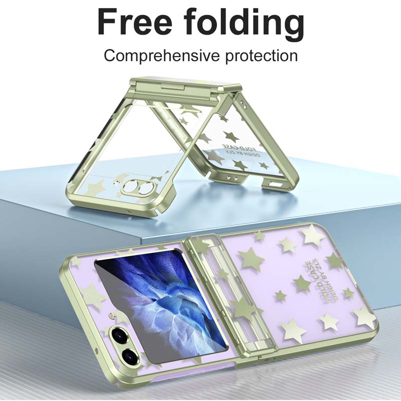 Supply Texture Online Star Plating Transparent Folding Hard Plastic PC Mobile Phone Cover Case for Samsung Galaxy Z Flip 3 4 5 6