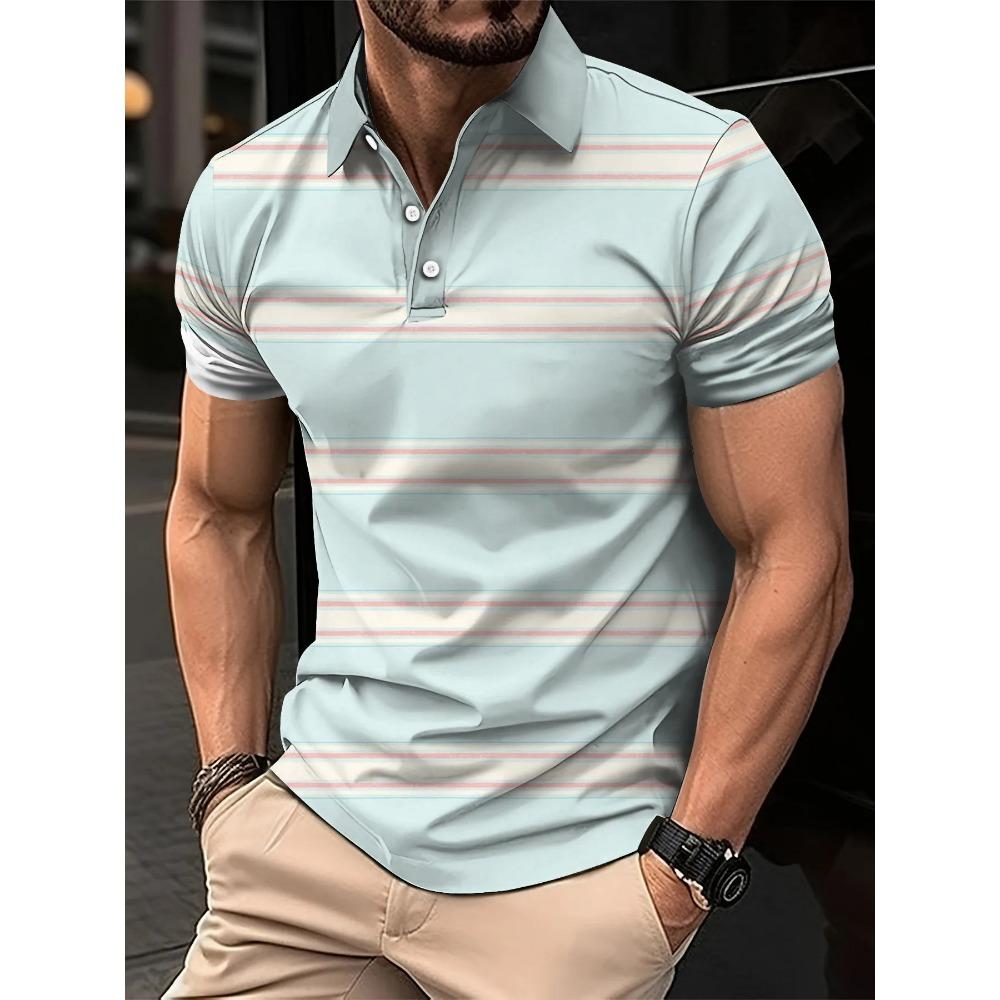 Summer Men's Polo Shirt with Stripes Print Breathable Lightweight Casual Fashionable Outdoor Men's Clothing