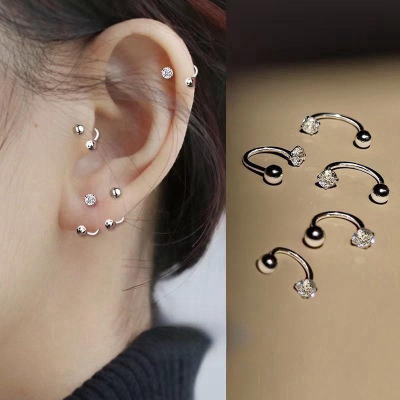 

Трендовый кафф на ухо в форме буквы U с винтовой застежкой U-shape White Zircon (4mm)