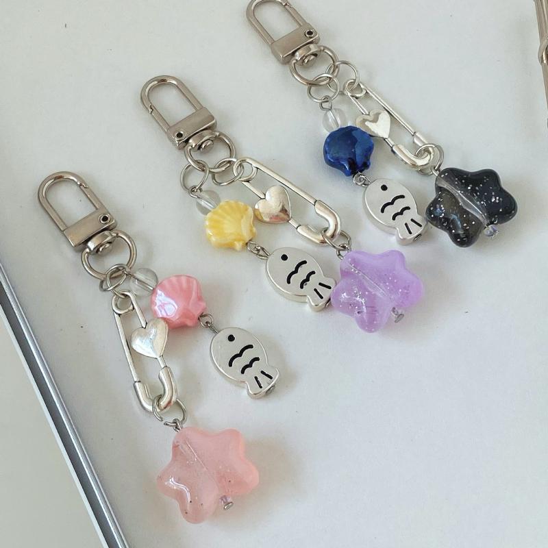  Star Shell Small Fish Keychain Phone Camera Lanyard Cartoon Lovely Beaded Keychain Exquisite Backpack Decoration Gifts