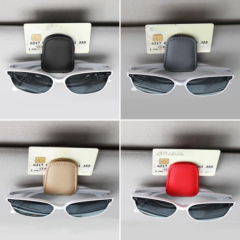 Car Sun Visor Clip Glasses Cards Case Auto Sunglasses Visor Glasses Holder Sunglasses Bracket Holder Pu Leather Glasses Support