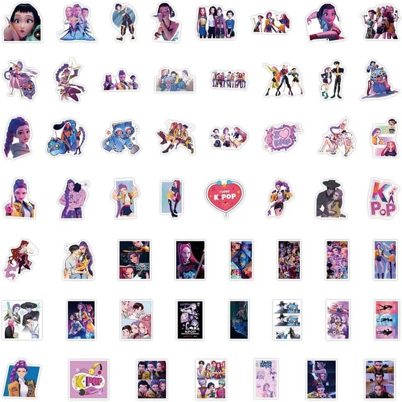 

55PCS K-pop Demon Hunters Anime Game Cartoon Stickers Set for DIY Scrapbook Phone Fridge Luggage Skateboard Bike Kids Toy Decals армія зелений колір