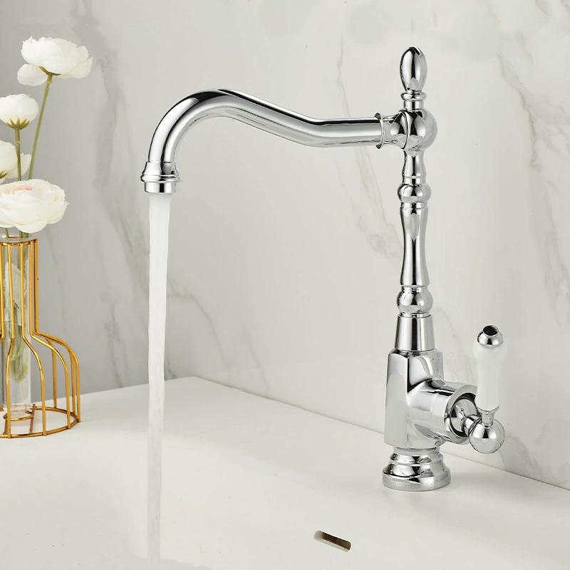 Antique Bathroom Faucet Brass Kitchen Faucet Chrome Basin Faucet Cold & Hot Water Mixer Sink Tap Deck Mounted Lavotory Tap