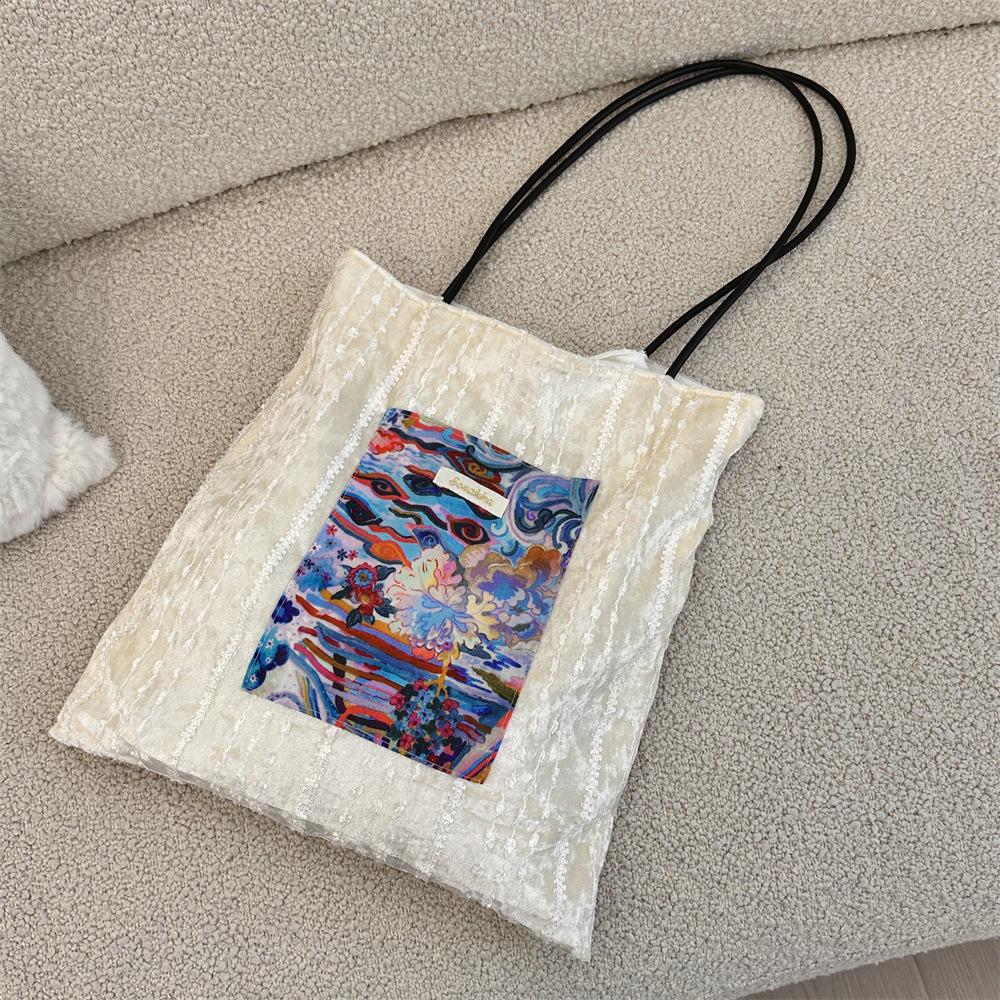 Pearlescent Niche Design Canvas Bag Large Capacity Commuter Bag Girl Lace Portable Shoulder Bag
