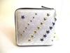 Authentic Jimmy Choo Triple Star Metallic Silver Leather Bifold Wallet Compact Wallet Lawrence #b087  Open Box