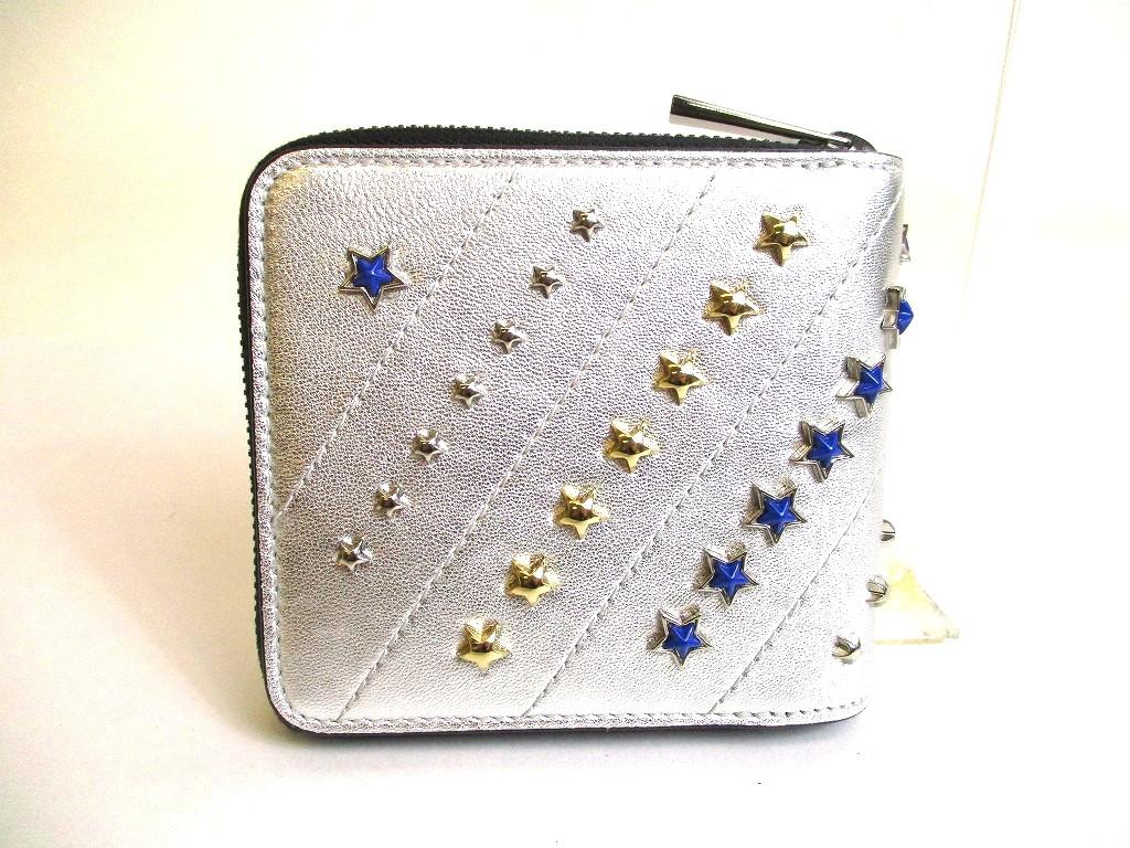 Authentic Jimmy Choo Triple Star Metallic Silver Leather Bifold Wallet Compact Wallet Lawrence #b087  Open Box