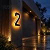 Weather Resistant House Sign Solar LED Number for Outside, 4.7" 6.7" Light Up Number, Modern Waterproof Address Outdoor Home Identification Plate Auto