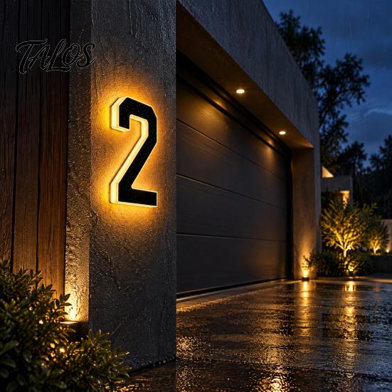 Weather Resistant House Sign Solar LED Number for Outside, 4.7" 6.7" Light Up Number, Modern Waterproof Address Outdoor Home Identification Plate Auto