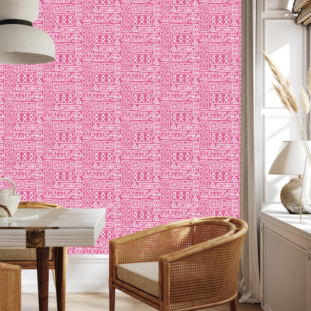 Polynesian Geometric Pattern Powder Pink Wallpaper 50x1000
