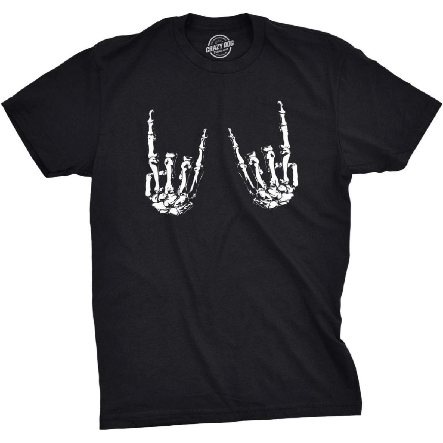 Crazy Dog Tshirts Мужская футболка Heavy Metal Bones Hands Смешная футболка Rock On на Хэллоуин XXXXXL разноцветный