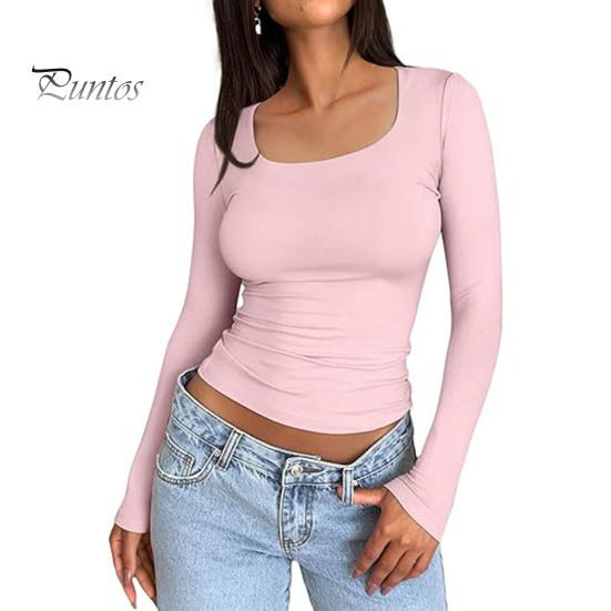 

Женские топы с круглым вырезом, длинным рукавом, облегающие, однотонные, эластичные, стандартного кроя, универсальные блузки L розовый
