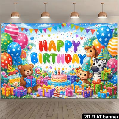 2D Cartoon Tier Geburtstagsbanner Hintergrund Kinder Hell Bunt Happy Birthday Party Dekor Hintergrund