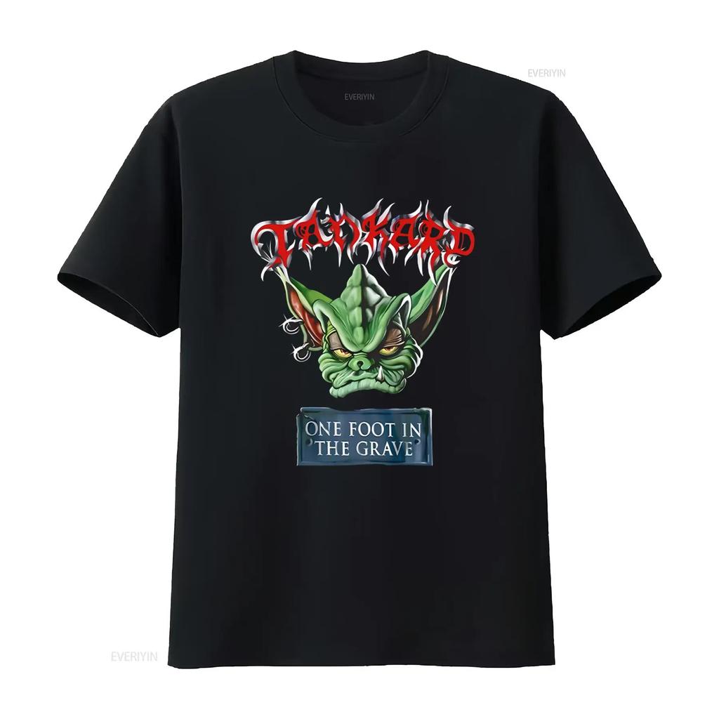 TANKARD ONE FOOT IN THE GRAVE Print Black T Shirt Front Back XX Large Unisex Versatile Casual