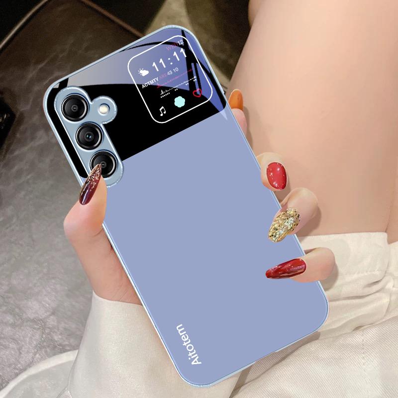Glass Phone Case For Samsung Galaxy A14 4G 20 30 52 20S 21S 22 A25 32 33 34 42 50 51 53 54 70 71 72 73 5G Liquid Large Window